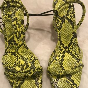 Zara Neon Yellow and Black Snakeskin Print Sandals